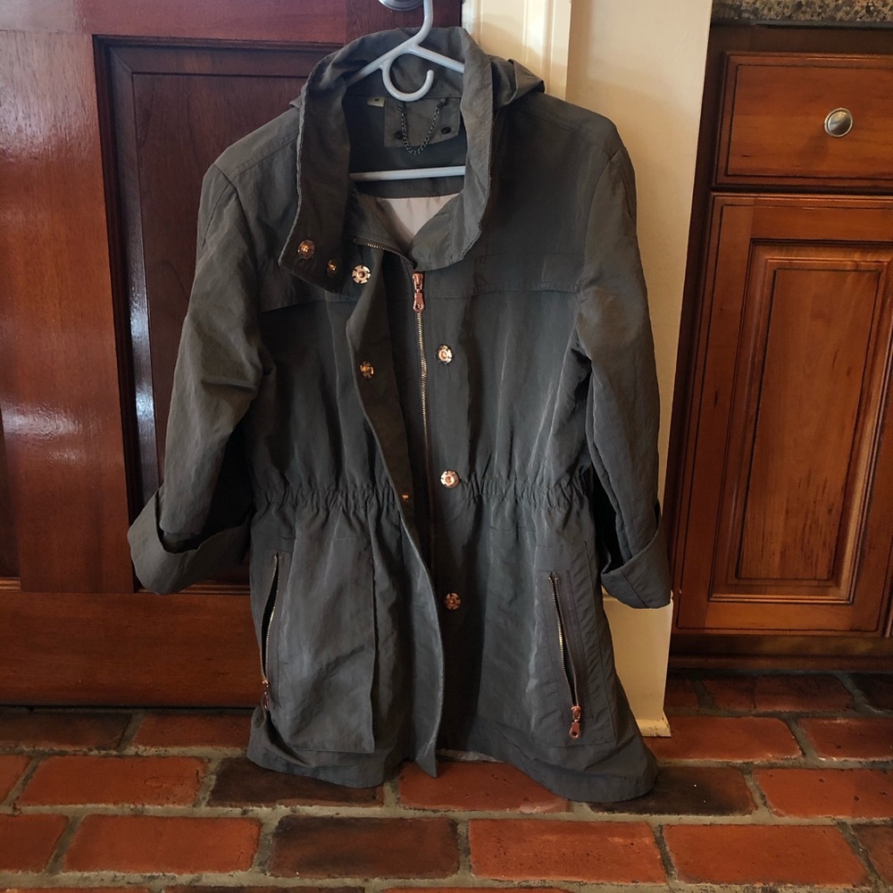 Olive green lined all weather coat